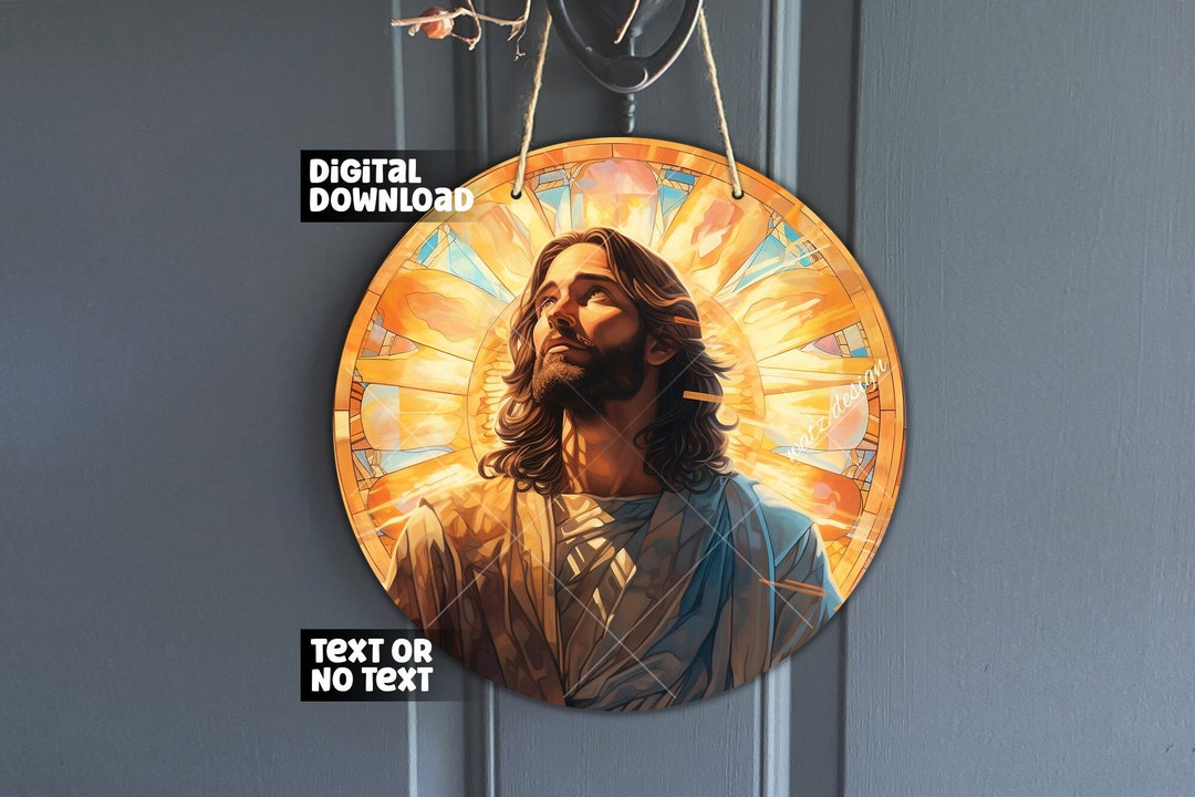 Faux Stained Jesus Door Hanger Design He Has Risen Sign for Etsy