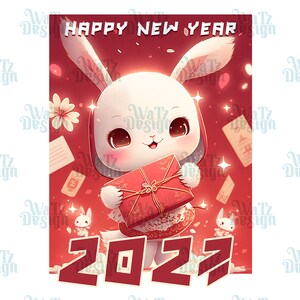 schattig Chinees Nieuwjaar Konijn Png, 2023 cartoon konijn met envelop Sublimatie Ontwerp, jaar van het Konijn Png, Digitale download