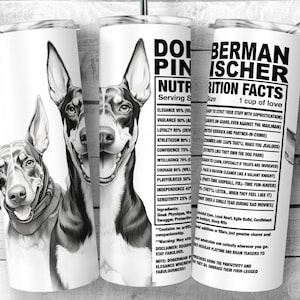 Dobermann 20 Unzen Skinny Tumbler Design, Dobie Dog Facts, Dobber Hunde Eigenschaften, Zutat Tumbler Sublimation Wrap, digitaler Download