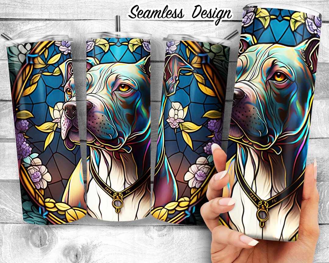 Designer Bully American Bully Dog Stained Glass 20oz Skinny Tumbler Design, Bully Pit ...