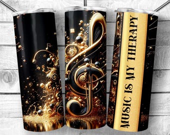 Gold and Black Music Clef 20oz Skinny Tumbler Design, Luxury 3d Music Wrap,Music is my therapy Sublimation Wrap, Digital Download