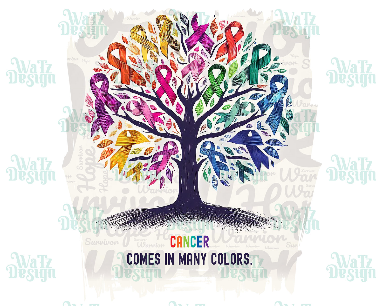 Cancer Comes in Many Colors Png, Cancer Awareness Ribbon Tree Design ...