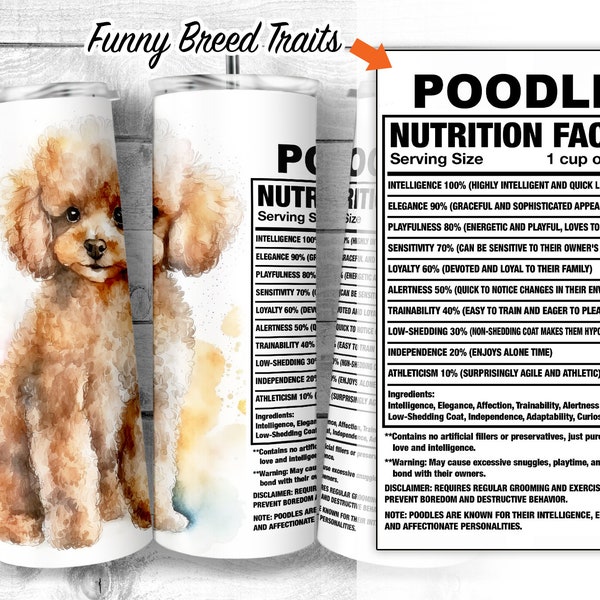 Poodle 20oz Skinny Tumbler Design,Pudel  Dog Facts, French Poodle Dog Traits, Dog Ingredient Tumbler, Dog Sublimation Wrap, Digital Download