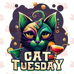 Cat Tuesday Mardi Gras Png, Marti Gras Fat Tuesday Feline Sublimation Design, carnival kitty party Png, cat lover gift PNG, Digital Download