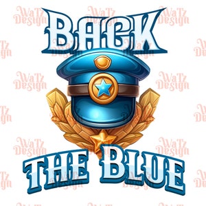 Back the Blue Police Cap PNG | Cartoon Police Hat illustration Png | Gold and Blue Officer PNG | Law Enforcement Sublimation Design