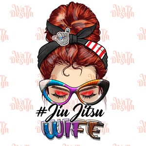 Jiu Jitsu Wife Png, Red Head Messy Bun Bjj Wife Png, Brazilian Jiu Jitsu wife life Png, retro mommy glasses PNG, Sublimation Design Download