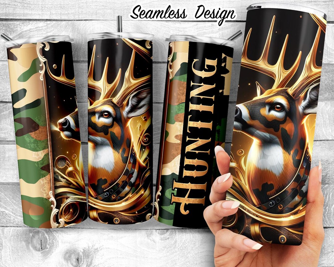 Deer Hunting 20oz Skinny Tumbler Sublimation Design, Camo Buck Hunting ...