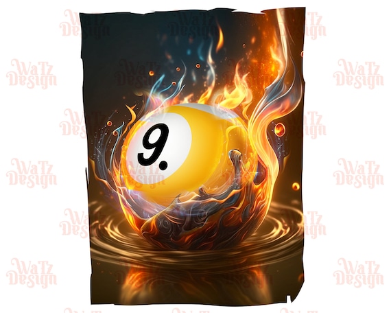Flaming Pool Ball Png, 9 Ball With Magic Flames Sublimation Design