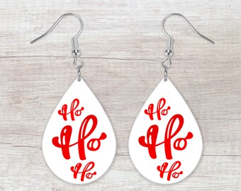 Christmas Earring PNG, ho ho ho Earring Template, Santa Pants Earring Design, Teardrop Sublimation Earring, retro ho Earring PNG