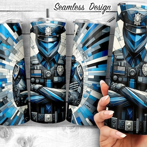 Abstract Police Officer 20oz Skinny Tumbler Design | Modern Police officer Design Tumbler Wrap | Police lover Sublimation Wrap