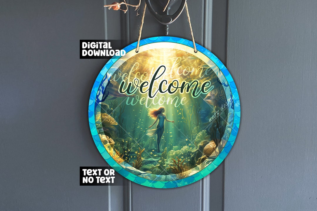 Vivid Mermaid Door Hanger Design - Sea Life Mermaid Sign for Wreath ...
