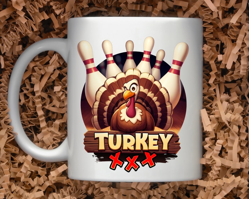 Cartoon Turkey Bowling Pins Png, Gobbler con bolos Diseño de sublimación, Divertido diseño de sublimación de huelga de pavo, Descarga digital imagen 4