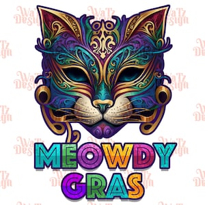 it's Meowdy Gras Png, Meowdy Cat in mardi gras mask Sublimation Design, meowdy meme Owner Png, carnival Kitty PNG, Digital Download