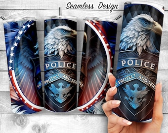 Police Eagle Design, police emblem 20oz Skinny Tumbler Design | American Flag Tumbler Wrap | police badge art Sublimation Wrap