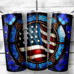 Vintage American Flag 20oz Skinny Tumbler Design, Rustic Stained Glass Tunmbler PNG, US Flag, Sublimation Wrap, Digital Download