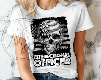Correctional Officer Skull American Flag PNG, Patriotic Correctional Officer Grunge Skull, Law Enforcement Art, Digital download