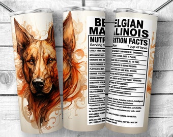 Artistic Belgian Malinois 20 oz Skinny Tumbler Design, Belgian Shepherd Dog Facts and Dog Traits, Ingredient Tumbler Wrap, Digital Download