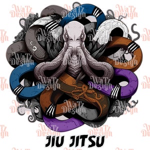 Jiu Jitsu belts Octopus Png, All belts octopus Bjj design, Jitz squid belt arms, Brazilian Jitsu belt color creature, Digital Download