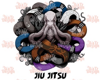 Jiu Jitsu belts Octopus Png, All belts octopus Bjj design, Jitz squid belt arms, Brazilian Jitsu belt color creature, Digital Download