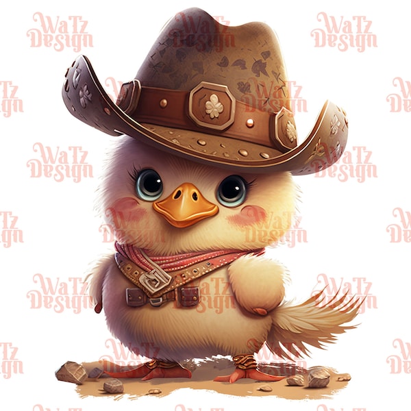 Cute chick wearing cowboy hat Png, Western themed chicken cowboy Sublimation Design, cartoon big eye hen illustration, Digital Download