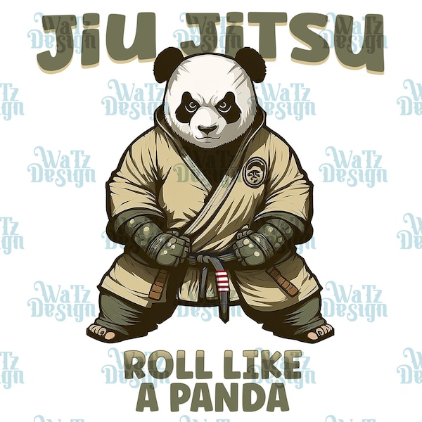 Jiu Jitsu roll like a panda Png, panda in a jungle gi Bjj design, Brazilian Jitsu belt colors and creatures, Digital Download