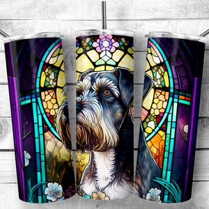 Miniature Schnauzer stained glass 20oz Skinny Tumbler Design, Zwergschnauzerstain glass, dog lover gift, Sublimation Wrap, Digital Download