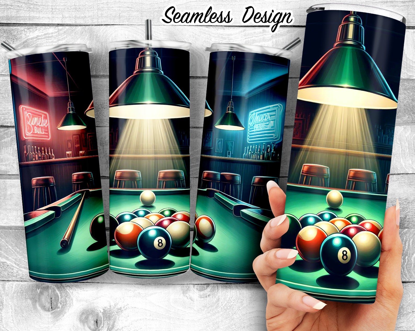 Colorful Billiards Balls 20 Oz Skinny Tumbler Sublimation Design
