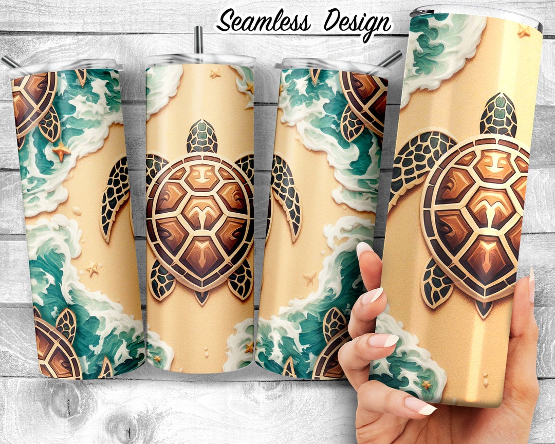 Sea Turtles on Beach 20oz Skinny Tumbler Design, Turtle and Ocean Waves ...