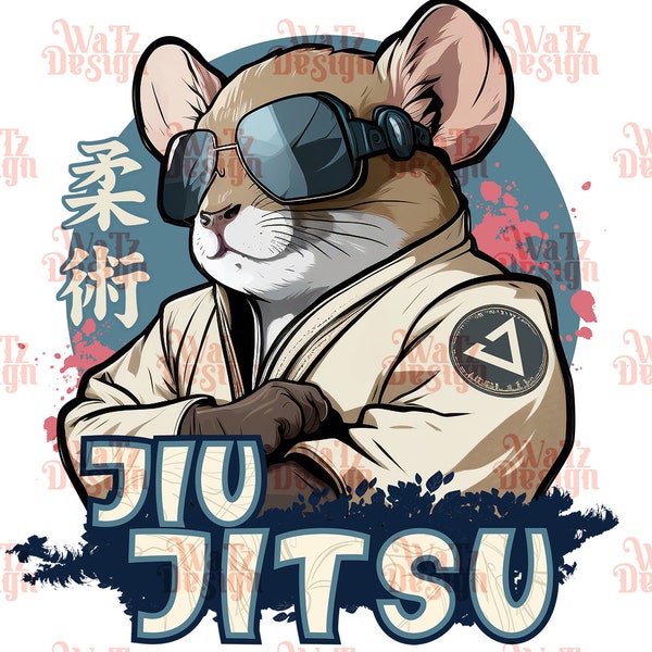 Jiu Jitsu Mouse Png, Bjj Rodent Sublimation Design, Train Brazilian Jiu Jitsu Mice Png,  Jitz Rat with glasses PNG, Digital Download