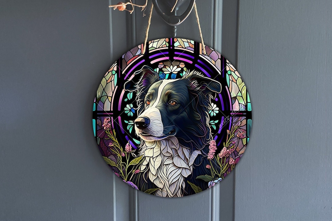 Faux Stained Glass Border Collie Dog Sign Border Collie Round Etsy