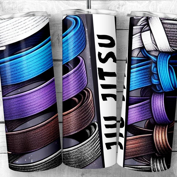 Brazilian Jiu Jitsu belt colors 20 oz Skinny Tumbler Sublimation Design, Jitz Belts PNG, Jui Jitsu Straight & Tapered Sublimation Wrap