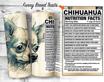 chihuahua 20oz Skinny Tumbler Design, Chi Dog Facts, Chi-chi Dog Traits, Dog Ingredient Tumbler, Dog Sublimation Wrap, Digital Download