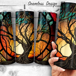 Faux Stained Glass world tree 20oz Skinny Tumbler Design, Yggdrasil tree Design Tumbler Wrap, Norse tree Sublimation Wrap, digital download