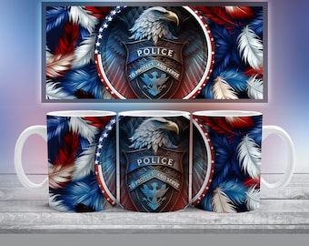 Police Eagle Mug Wrap 11oz and 15oz | Patriotic Law Enforcement Design | Protect and Serve Sublimation Wrap PNG, Digital Download