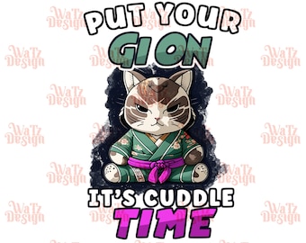 Put your gi on cat jiu jitsu sublimation design PNG, funny bjj cat png, grappling feline purple belt, Bjj Quotes Oss digital download