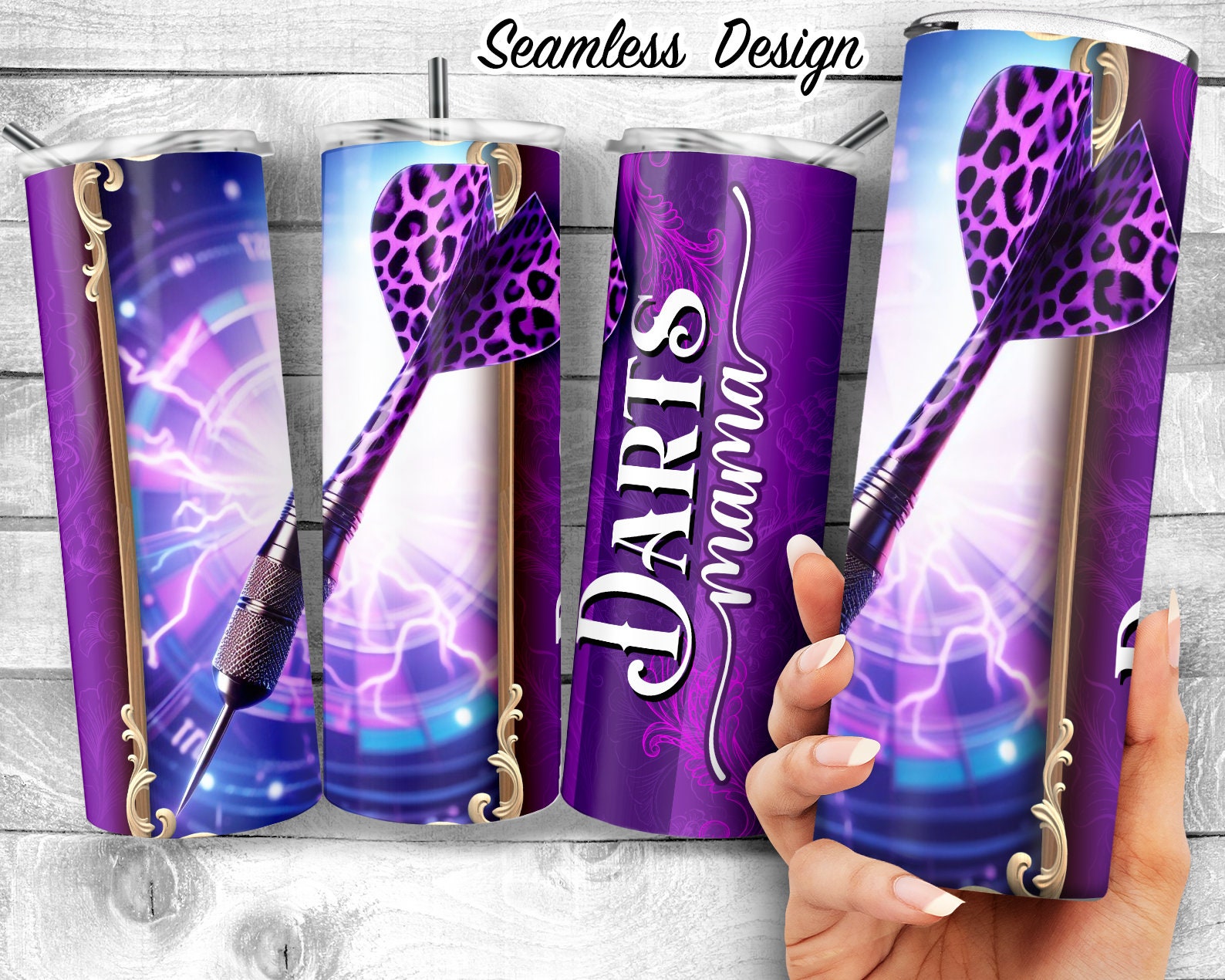 Darts Mama 20oz Skinny Tumbler Sublimation Design, Purple Darts