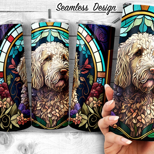 Golden Doodle Stained Glass 20oz Skinny Tumbler Design, G-Doodle Ornate Stained Glass Art, Doodle Sublimation Wrap, Digital Download