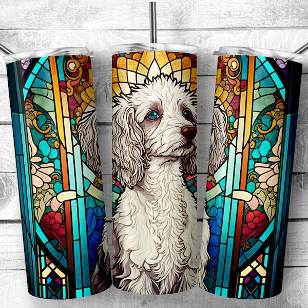 Chinese Crested Poodle stained glass 20oz Skinny Tumbler Design,Hairless Dog ornate stain glass art, dog Sublimation Wrap, Digital Download