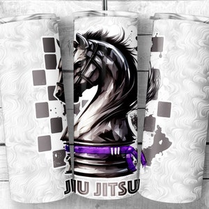 Jiu Jitsu Chess Horse 20 oz Skinny Tumbler Sublimation Design, Purple belt Bjj template, Chess Piece Brazilian Jiu Jitsu , Digital Download