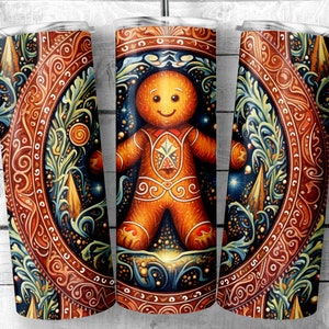 Faux Stained Glass Gingerbread Man 20oz Skinny Tumbler, Cheerful gingerbread cookie Sublimation Design, Digital Download