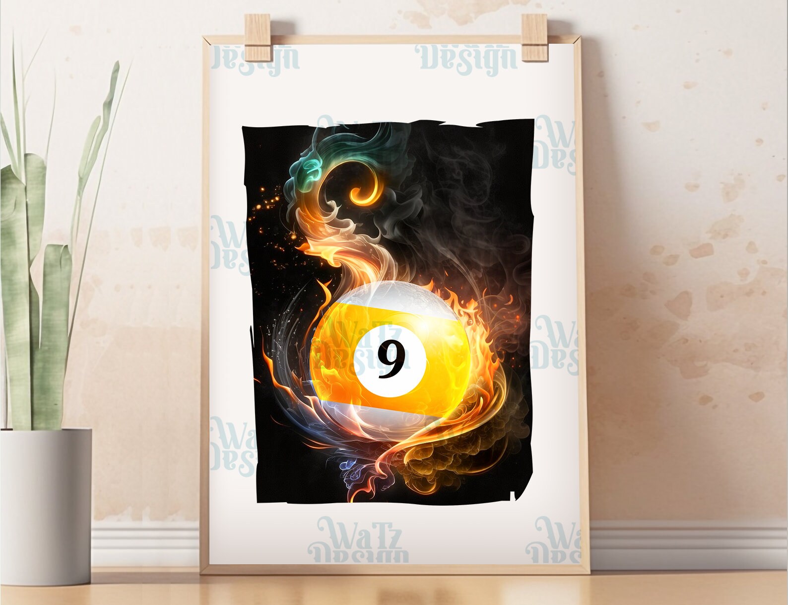 Flaming Pool Ball Png, 9 Ball With Magic Flames Sublimation Design