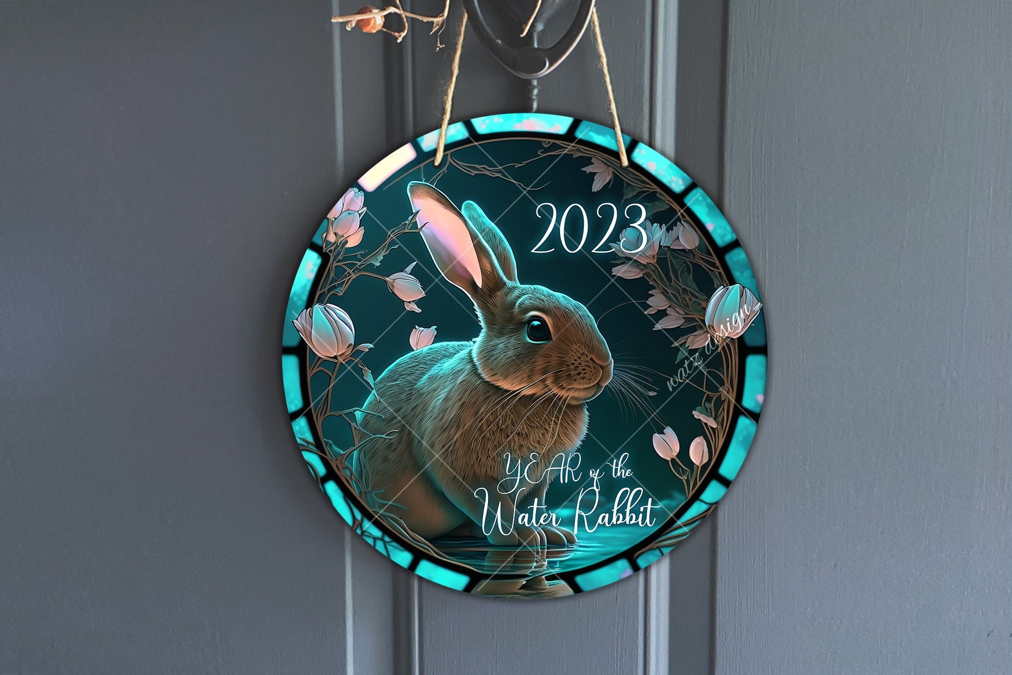 Faux Stained Water Rabbit Sign Round 2023 Year of the Rabbit - Etsy