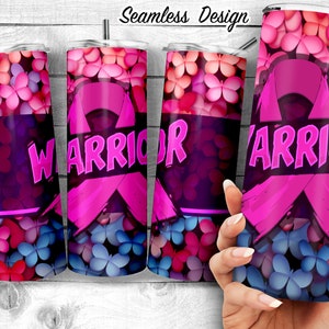Cancer Survivor Warrior 20oz Skinny Tumbler Design, Tumbler per la consapevolezza del cancro al seno, Involucro per sublimazione con nastro rosa, Download digitale