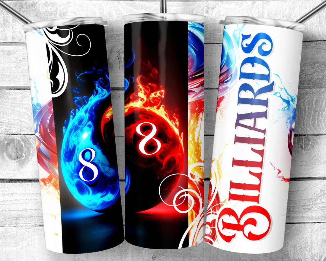 Fire and Ice Flaming Pool Ball 20 Oz Skinny Tumbler Sublimation Design ...