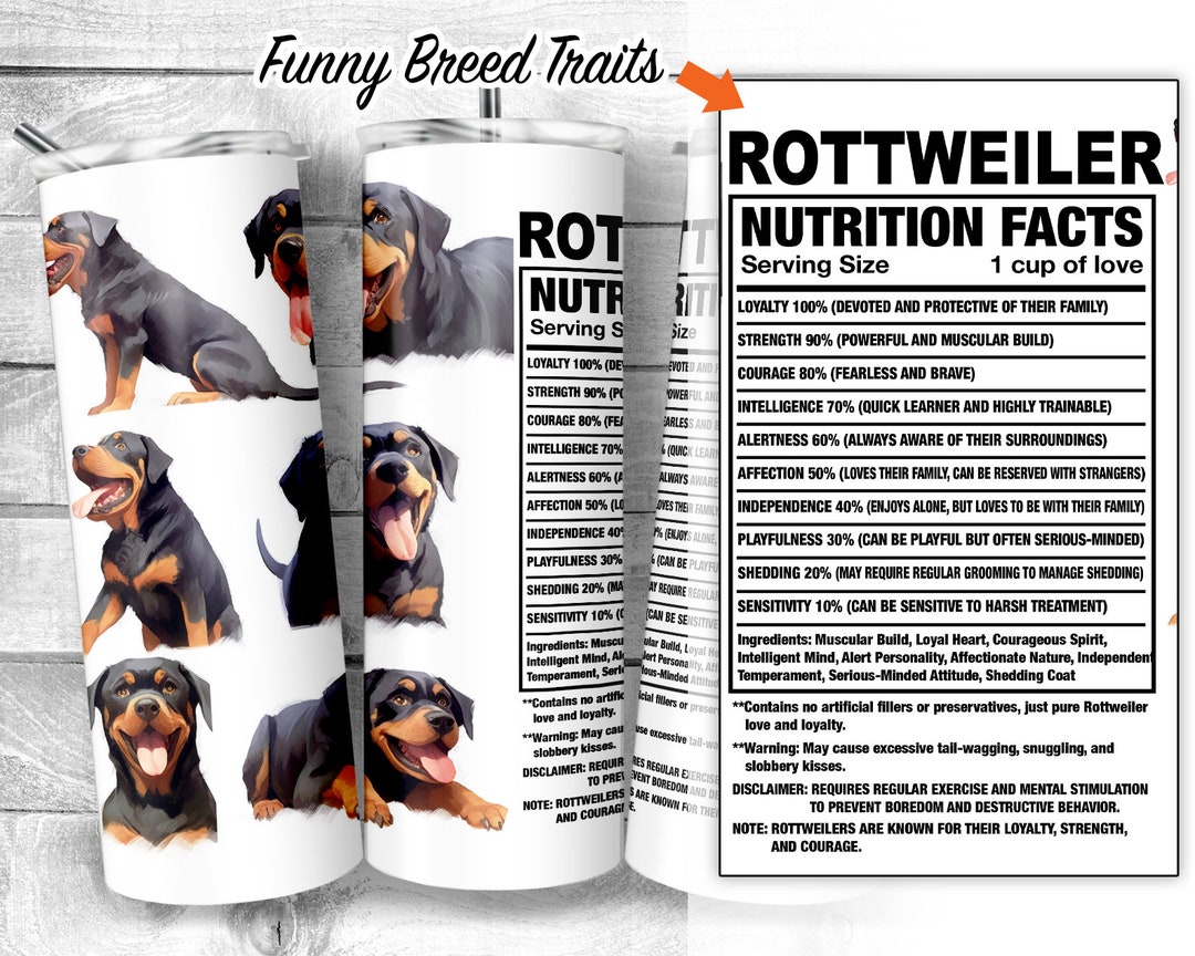 Rottweiler 20oz Skinny Tumbler Design, Rottie Dog Facts, Rott Dog