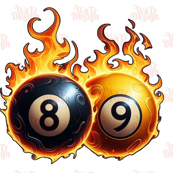Flaming 8 Balls Png, Flaming billiards balls Sublimation Design, eight ball and nine ball Png, pool lover  PNG, Digital Download