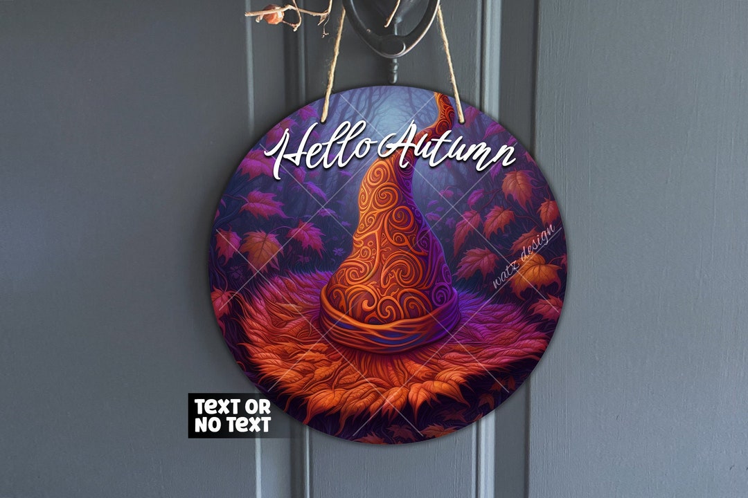 Hello Autumn Witches Hat Door Hanger, Intricate Orange Fall Witched Hat ...