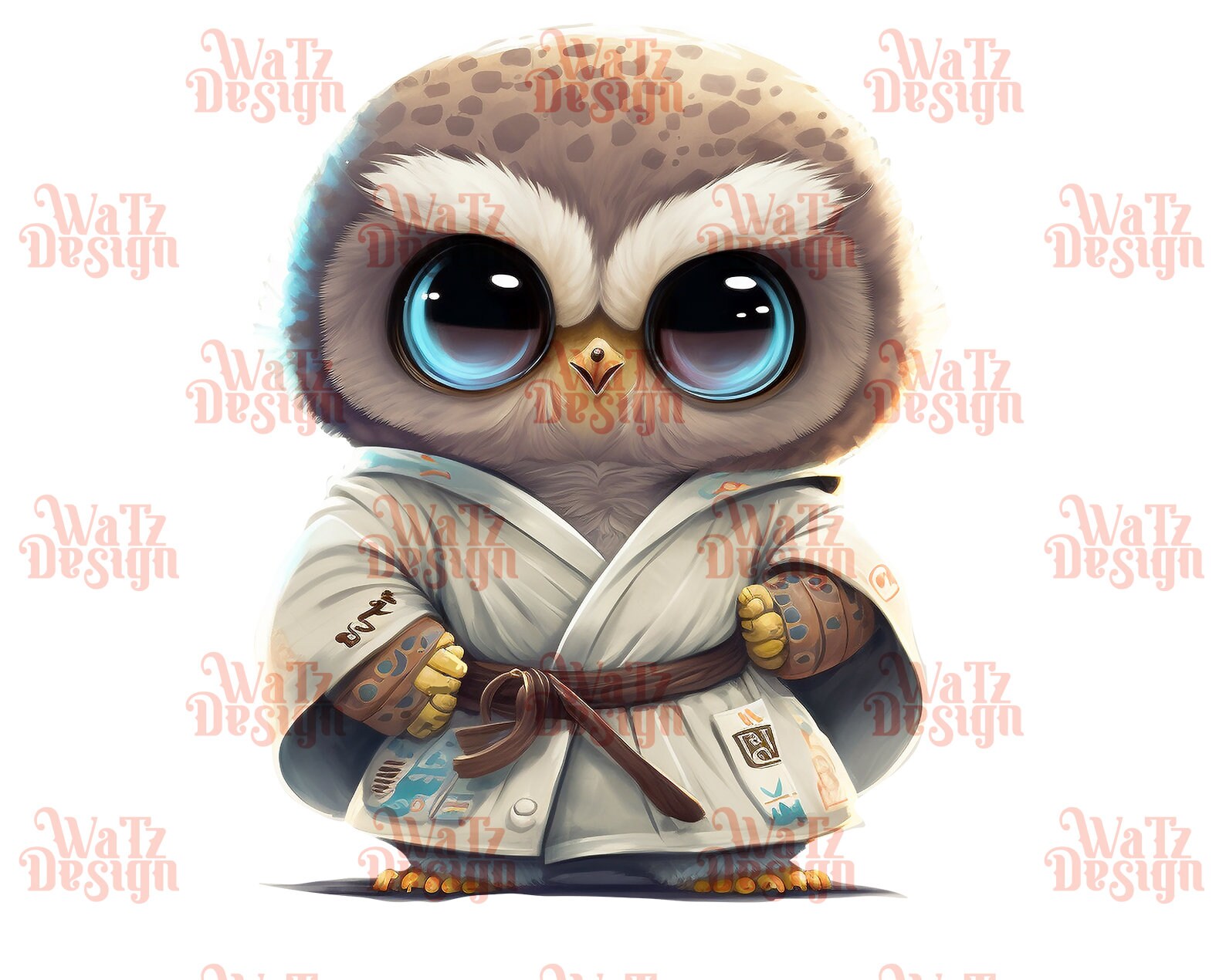 Cute Big Eyed Owl Jiu Jitsu Sublimation Design PNG, Funny Bjj Cute Animal PNG, Bjj Baby Owl Brown Be