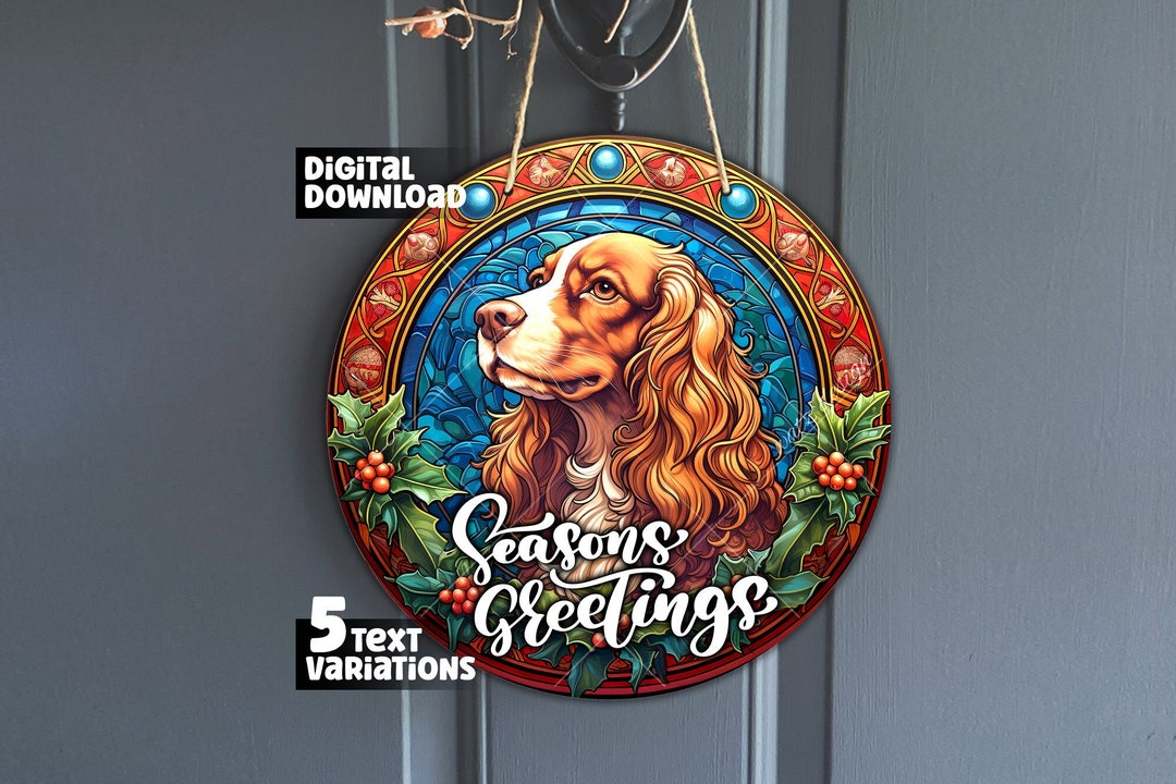 Christmas Faux Stained Glass Cocker Spaniel Sign, Round Sprocker Sign ...
