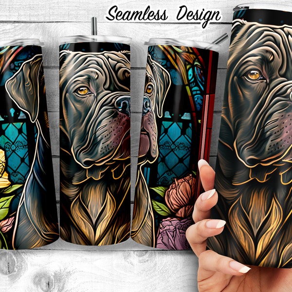 Cane Corso Stained Glass 20oz Skinny Tumbler Design, Ornate Stained Glass for Italian Mastiff Lovers, Sublimation Wrap, Digital Download